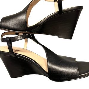COLE HAAN Black Maddie Open Toe Wedge Sandal W31616 - Women’s Size 9B
